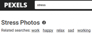 Screenshot Pexels-Suche nach "stress"
